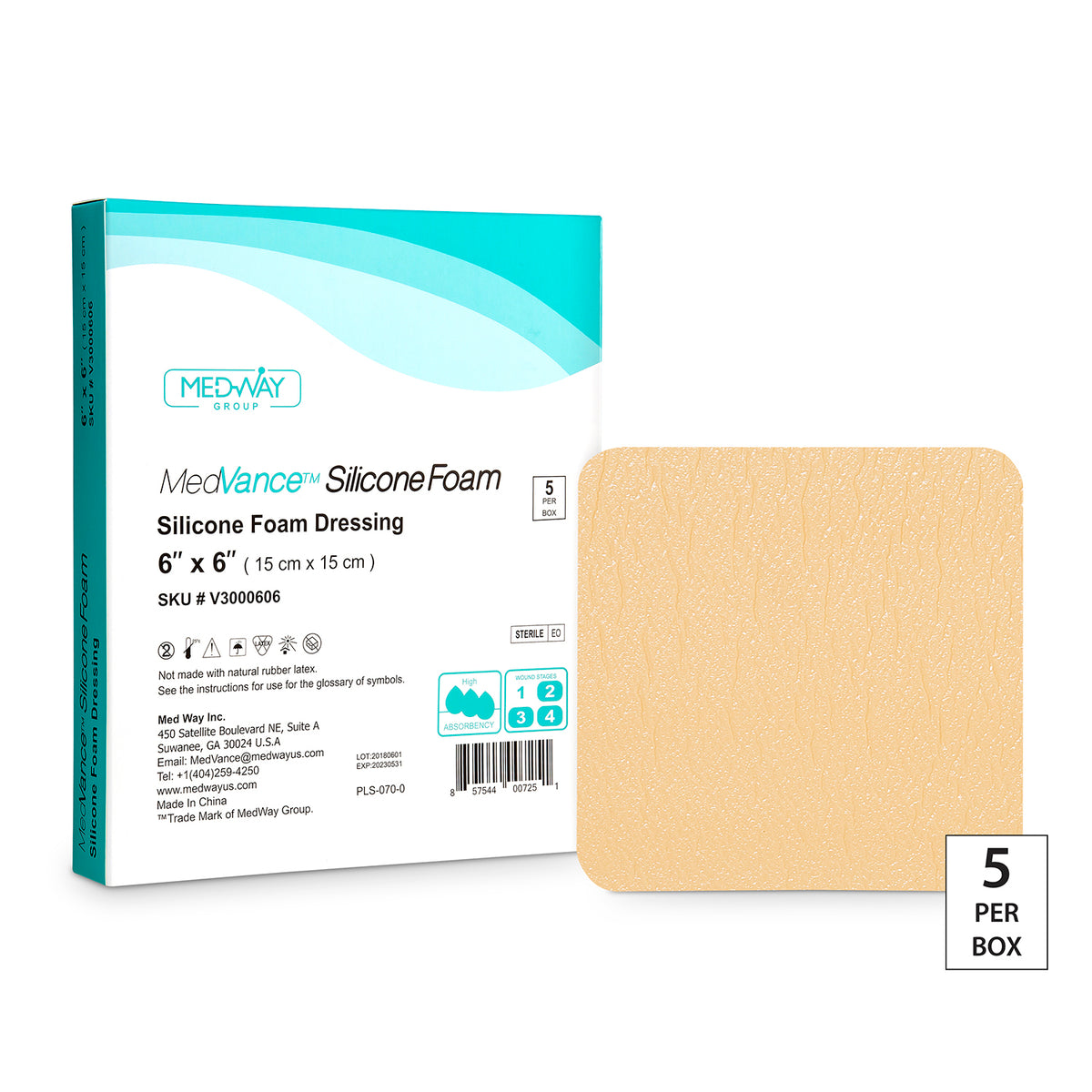 MedVance Non-Bordered Silicone Foam Dressing, 6" x 6", EA/1