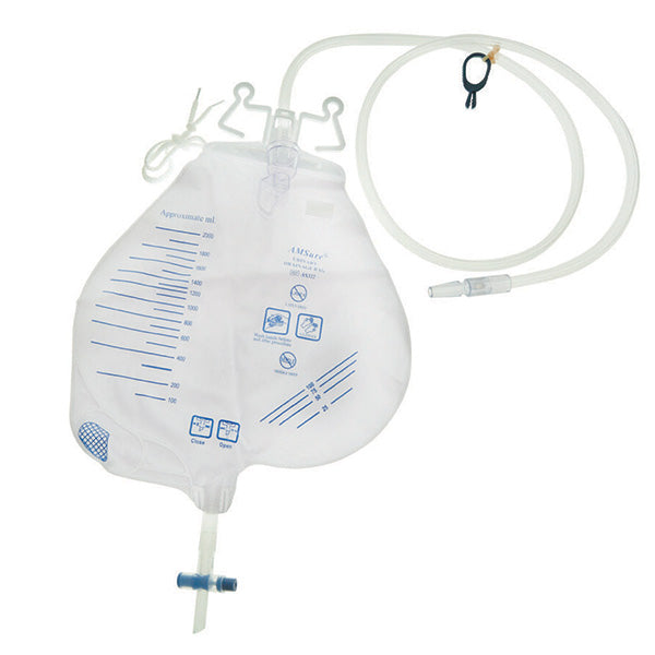 AMSure Urinary Drainage Bag with Teardrop Double-Hook and Anti-Reflux Chamber, 2000mL