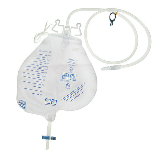 AMSure Urinary Drainage Bag with Teardrop Double-Hook and Anti-Reflux Chamber, 2000mL