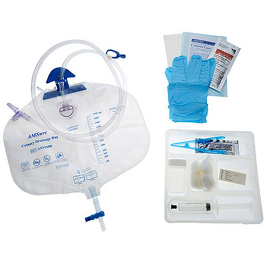 AMSure Foley Tray, Add-a-Foley with Bag, 30cc Prefill Syringe, 400mL Meter/2600cc Bag and Nitrile Gloves, Sterile