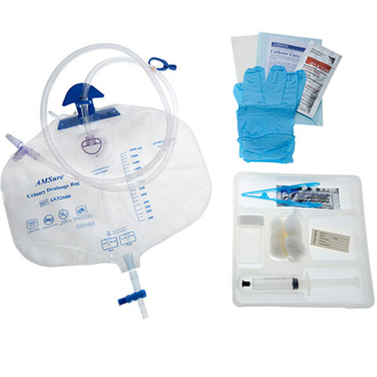 AMSure Foley Tray, Add-a-Foley with Meter, 10cc Prefill Syringe, 400mL Meter/2600cc Bag and Nitrile Gloves, Sterile