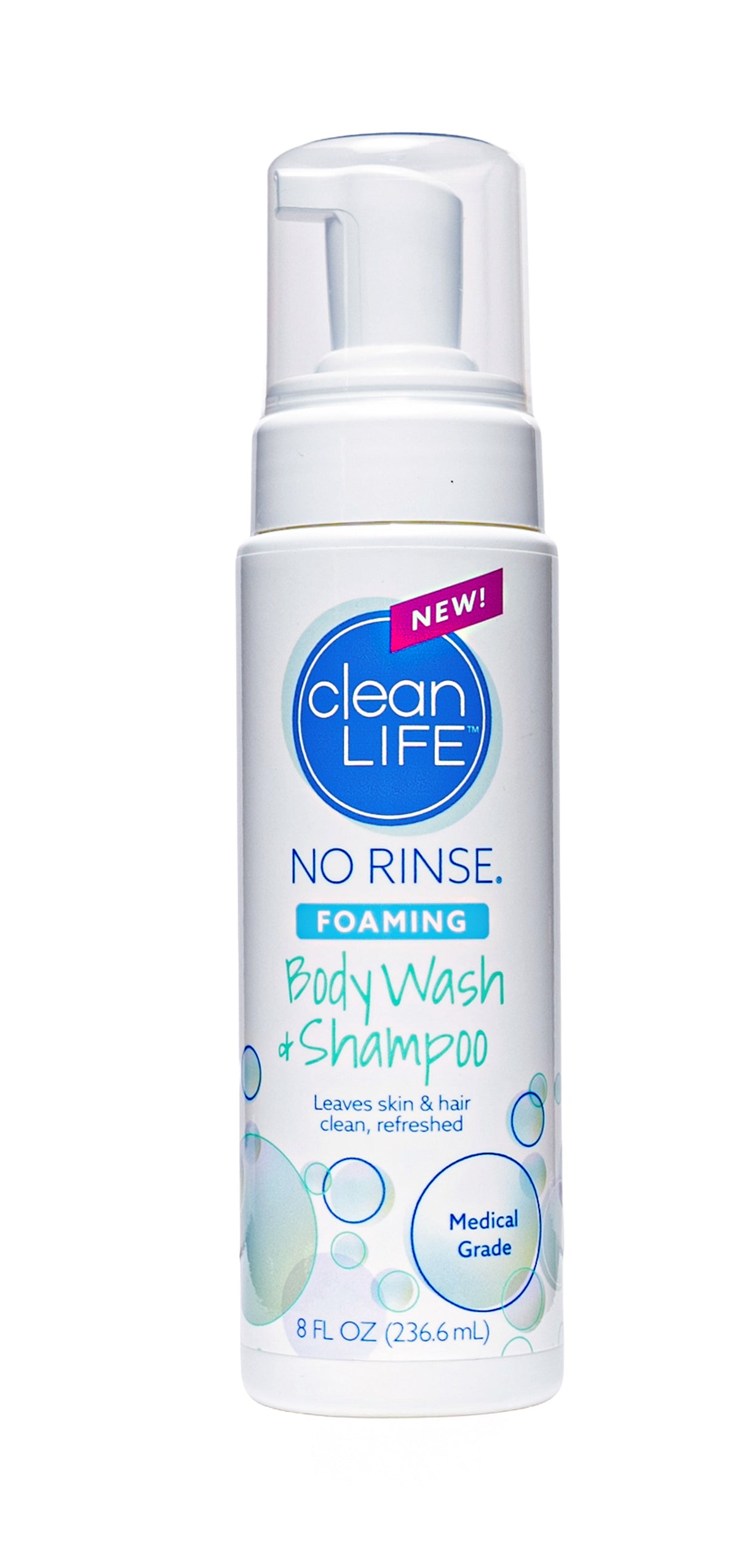 CleanLife No - Rinse Foaming Body Wash and Shampoo, 8 oz