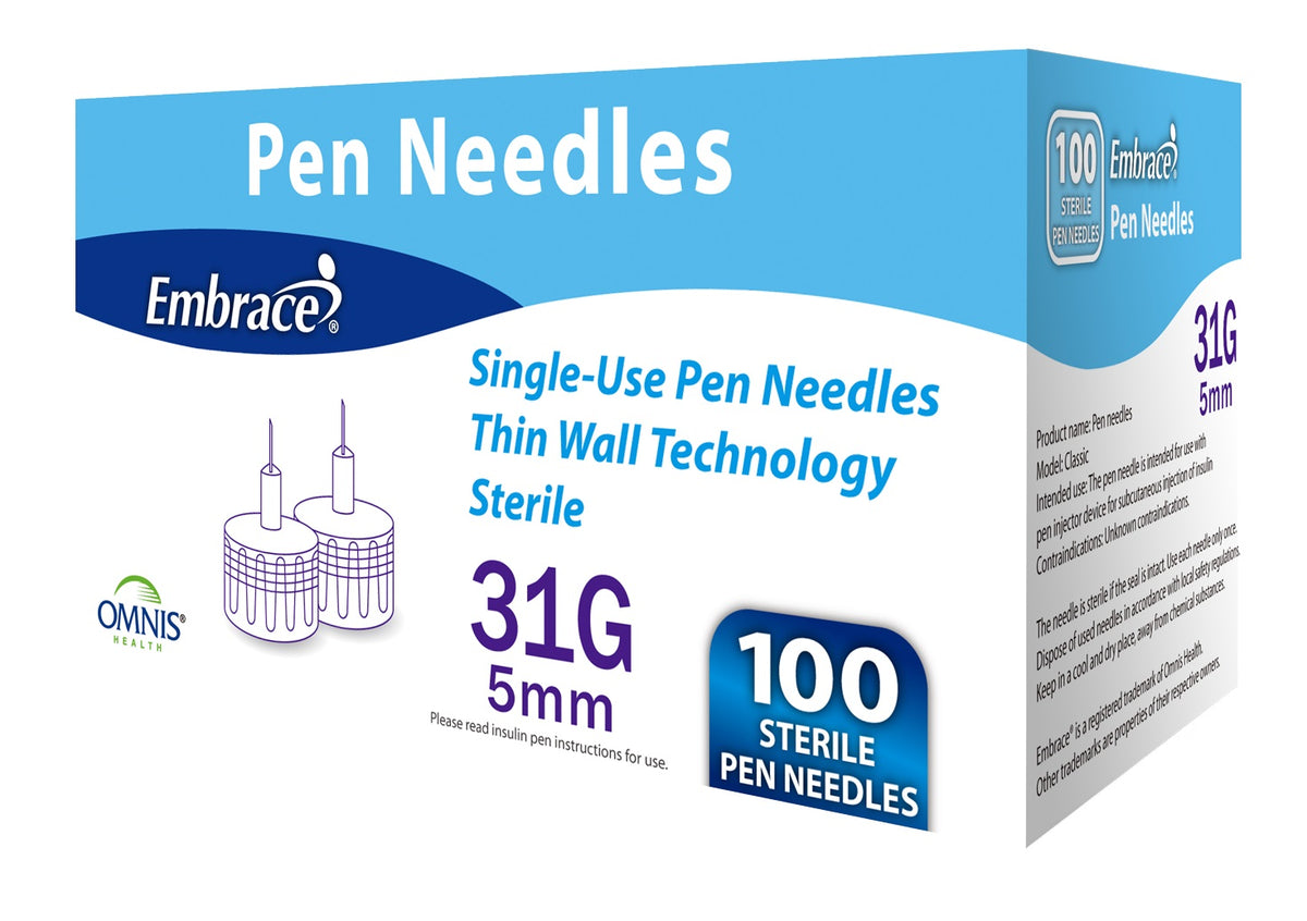 Embrace Pen Needles, 31G, 5mm, 100 ct