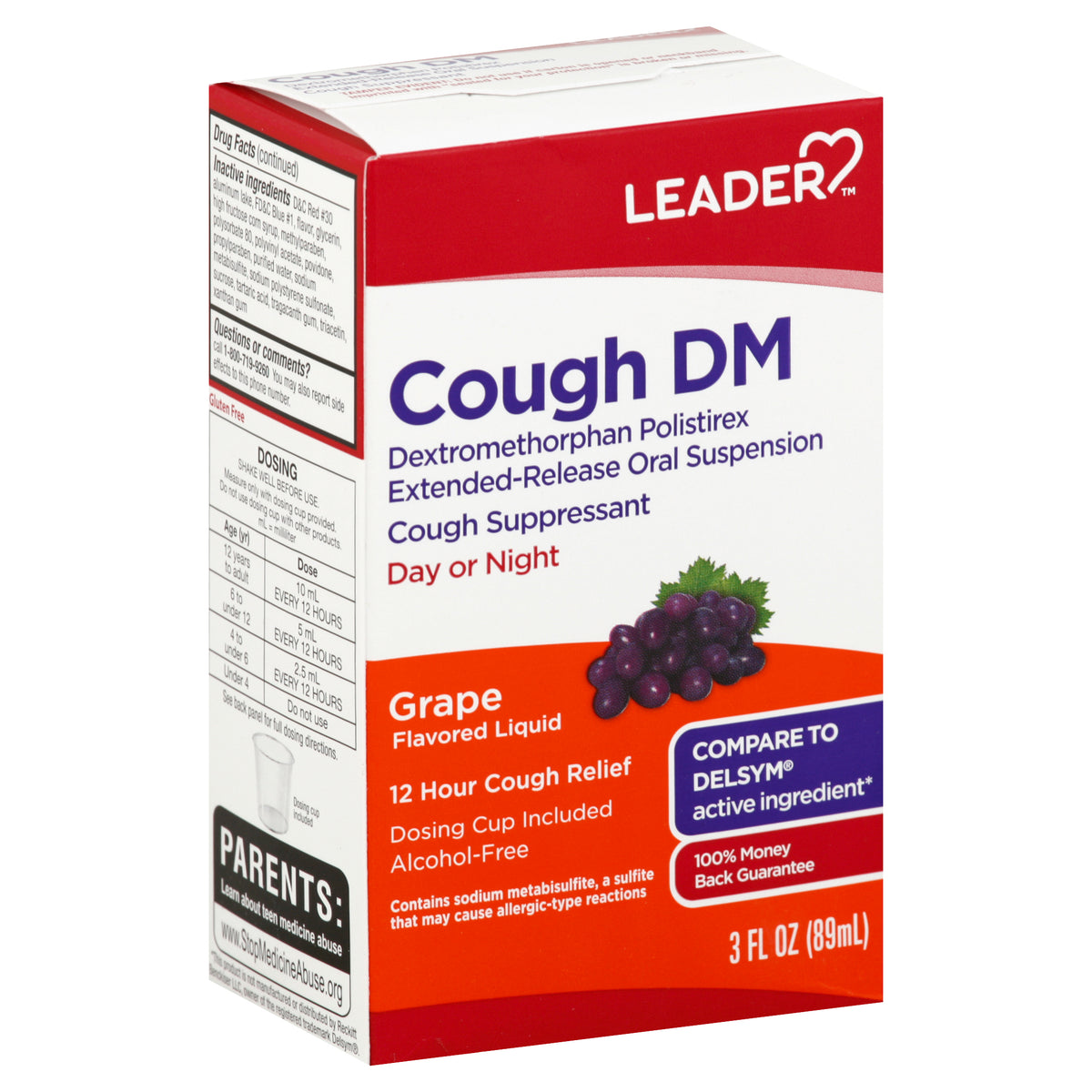 Leader Cough DM 12 Hour Liquid, Grape, 3 oz