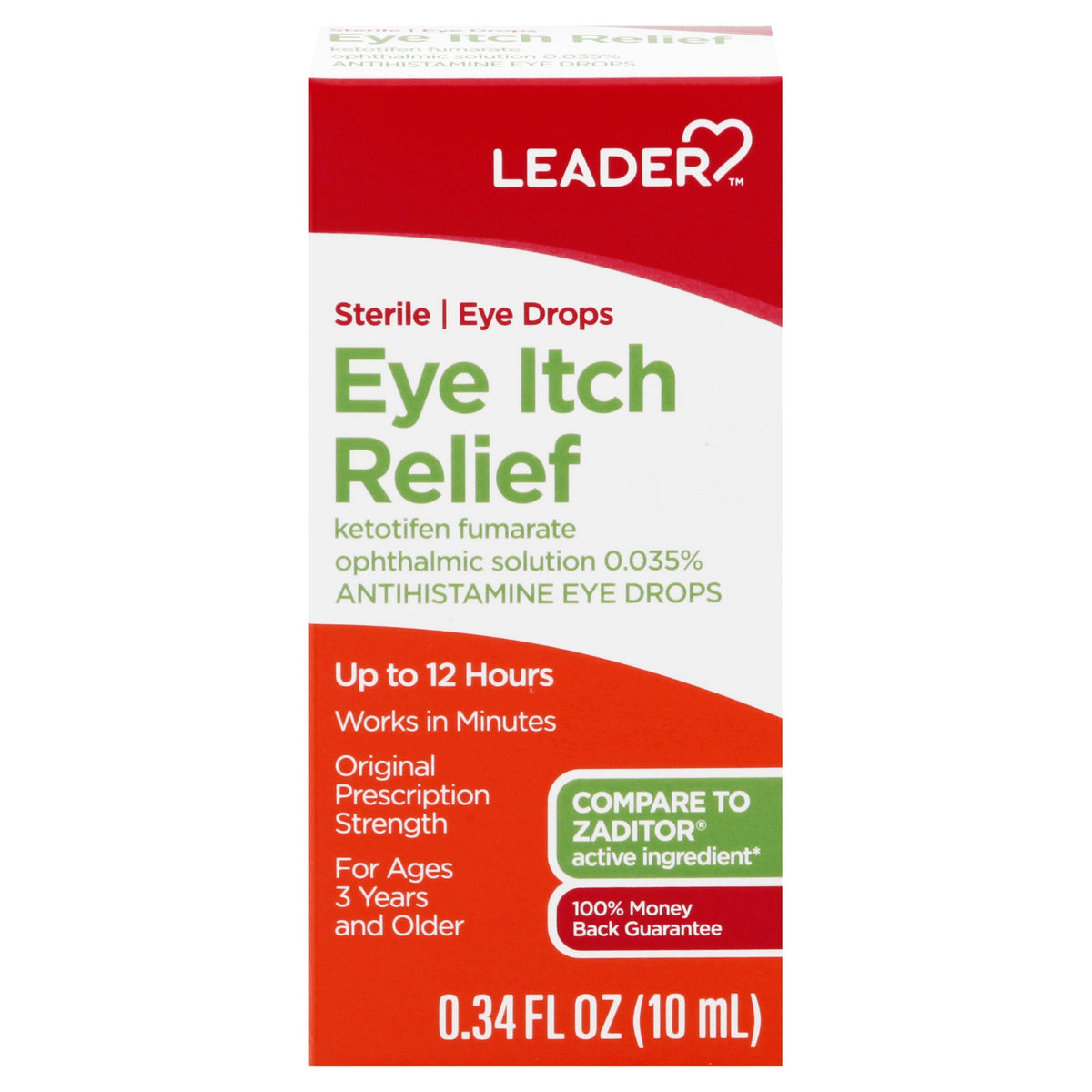 Leader Eye Itch Relief Ketotifen Fumarate Ophthalmic Solution, 0.025% Drops, 10 ml