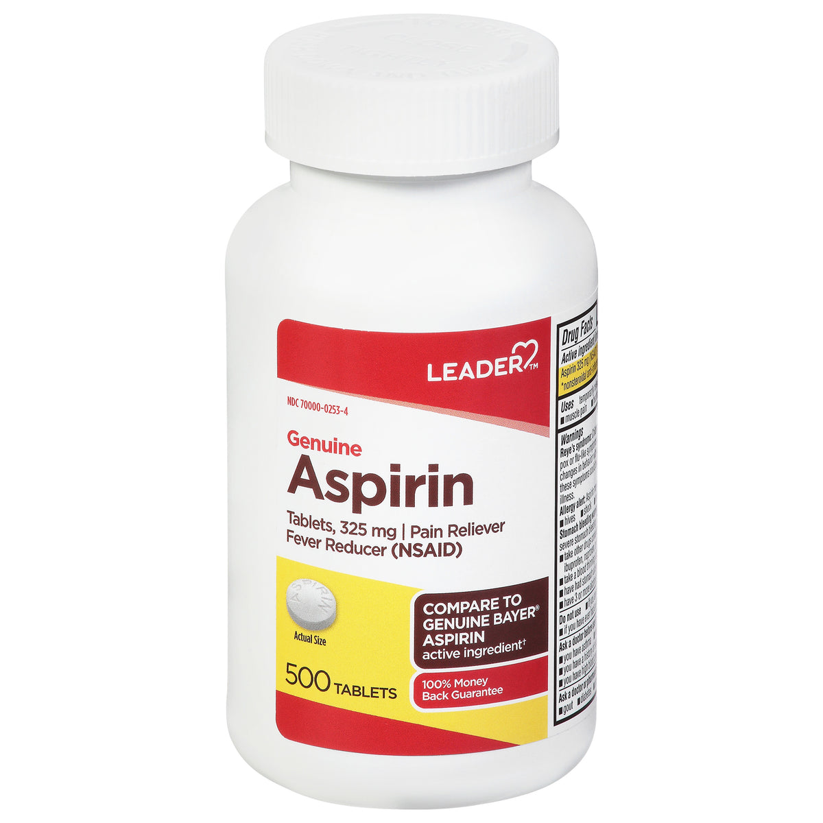 Leader Aspirin, 325mg Tablets, 500 ct (Compare To Genuine Bayer Aspirin)