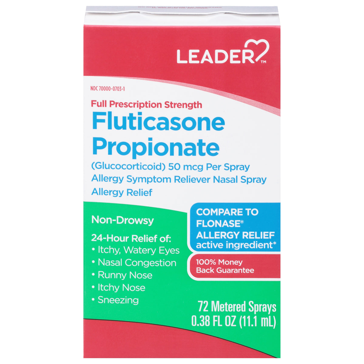 Leader 24Hr Allergy Relief Nasal Spray Fluticasone Propionate, 50mcg, 0.38 Fl oz