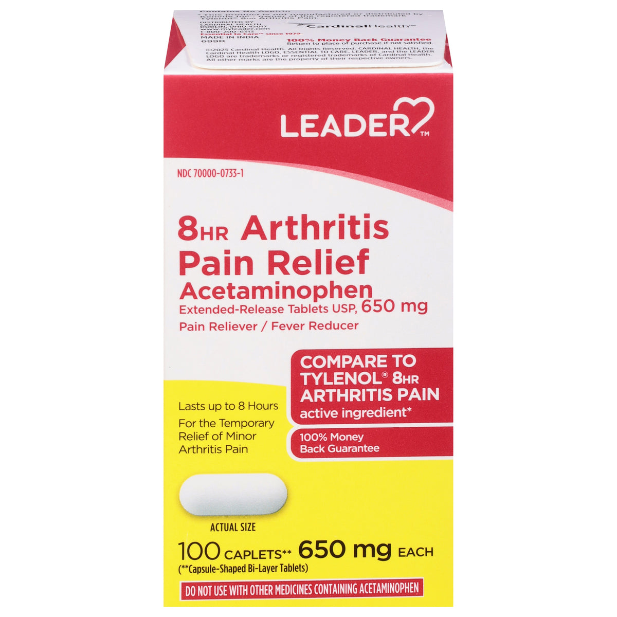 Leader 8 Hour Arthritis Pain Relief, 650mg Caplets, 100 ct (Compare To Tylenol 8 Hour Arthritus Pain), EA/1