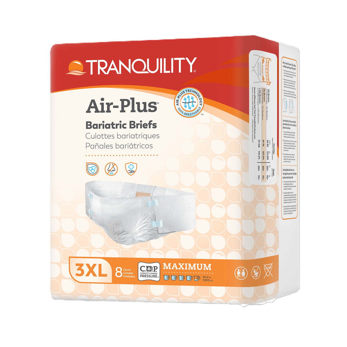 Tranquility Bariatric Disposable Briefs, 3X-Large, White, 64" - 96"
