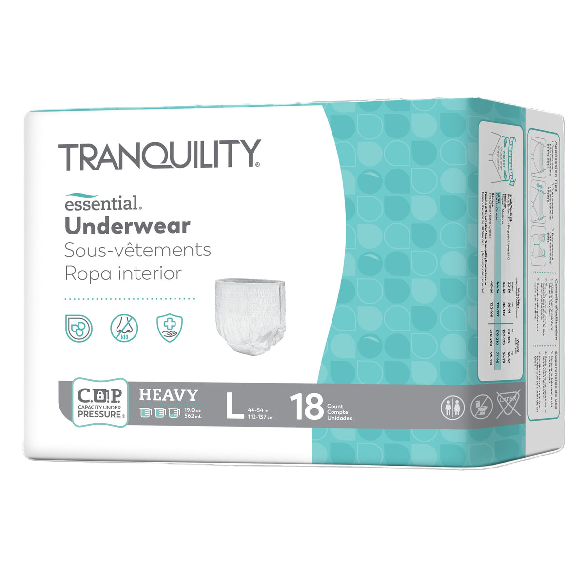 Tranquility Essential Underwear - Heavy, Large, 44" - 54", 170 - 210 lbs, PK/18