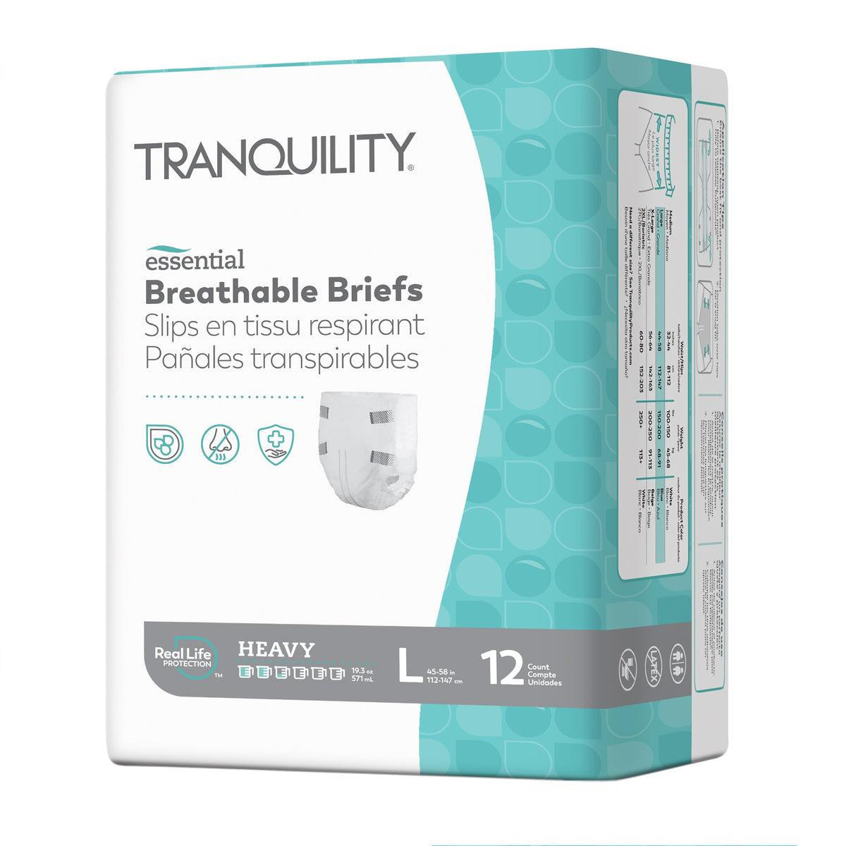 Tranquility Essential Breathable Briefs - Heavy, Large, 44" - 58", 150 - 200 lbs, PK/12