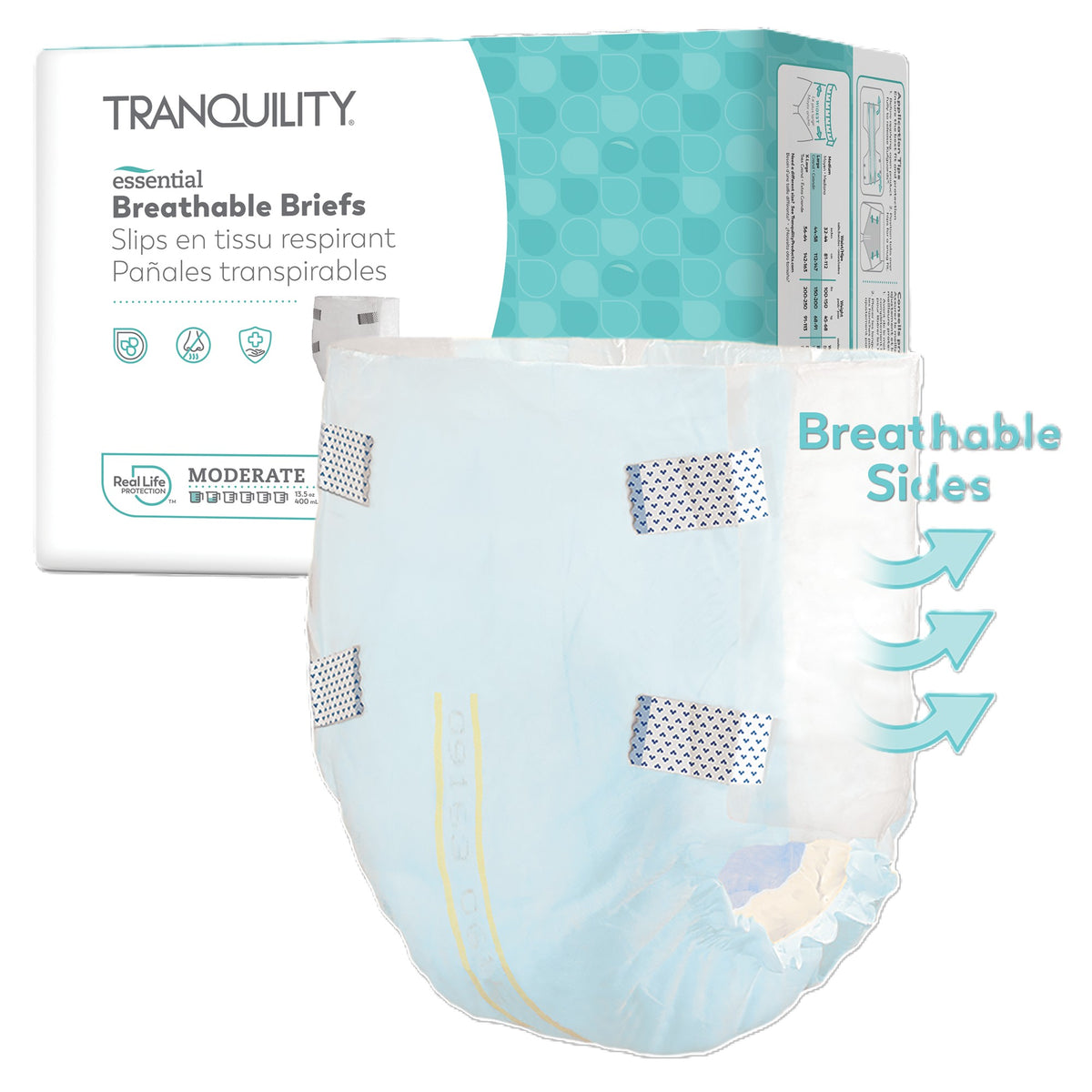 Tranquility Essential Breathable Briefs - Moderate, Large, 44" - 58", 150 - 200 lbs