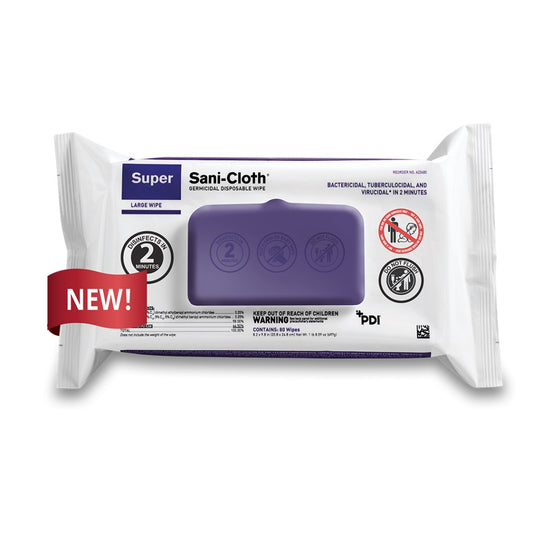 Super Sani-Cloth Germicidal Disposable Wipe Softpack, 80 count, 8.2" x 9.8" Wipes