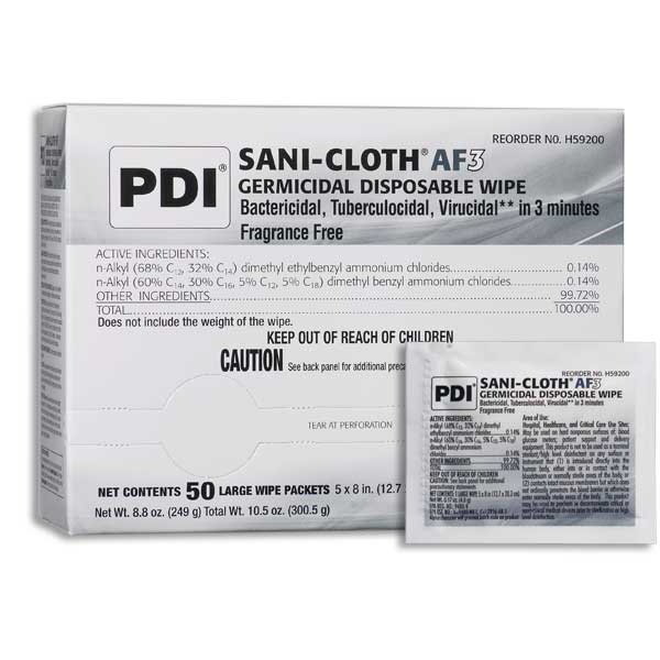 Sani-Cloth AF3 Individual Packets Large 5 x 8, BX/50