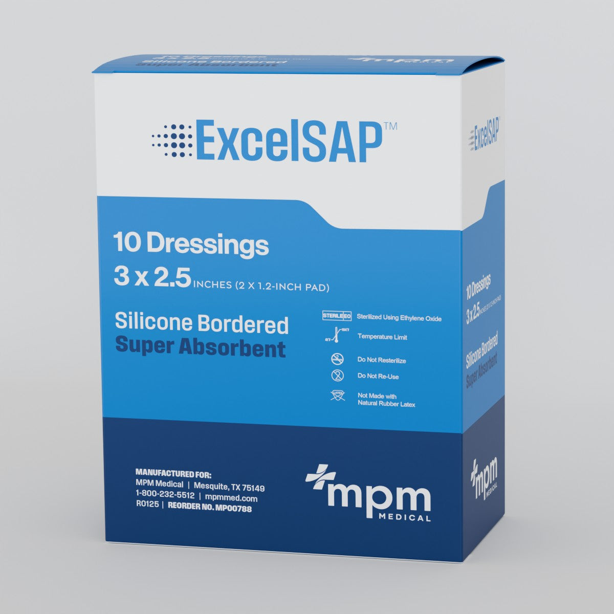 Excel SAP Silicone Border Dressing, Super Absorbent, Sterile, 3" x 2.5"