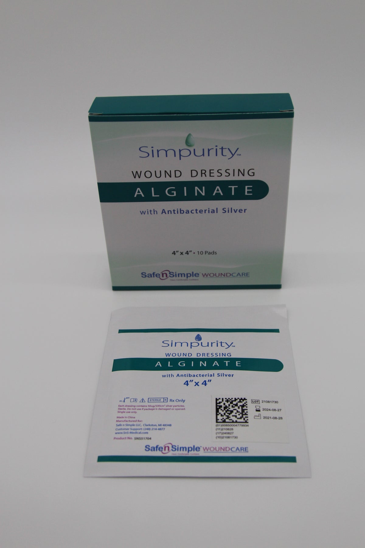 Simpurity Silver Calcium Alginate Dressing 4" x 4"
