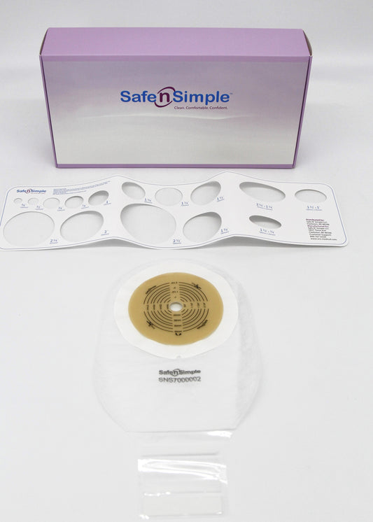 Safe N Simple 12" Drainable, One Piece Pouch, Standard Wear, Cut to Fit, Transparent, with Tape Collar, and Velcro Closure