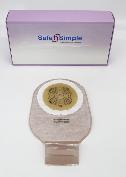 Safe N Simple 12" Drainable, One Piece Pouch, Extended Wear, Cut to Fit, Beige, with Tape Collar, and Velcro Closure
