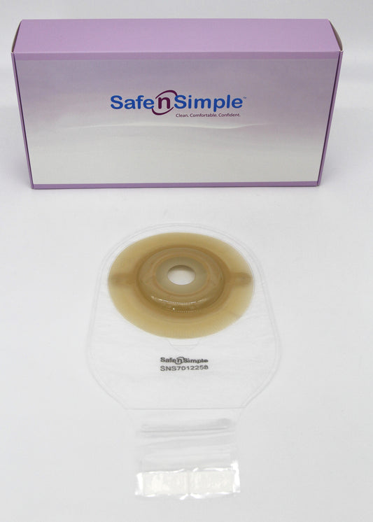 Safe N Simple 12" Drainable, One Piece Pouch, Extended Wear, Convex, Transparent, 1" Pre Cut Stoma Opening, with Velcro Closure and Belt Tabs