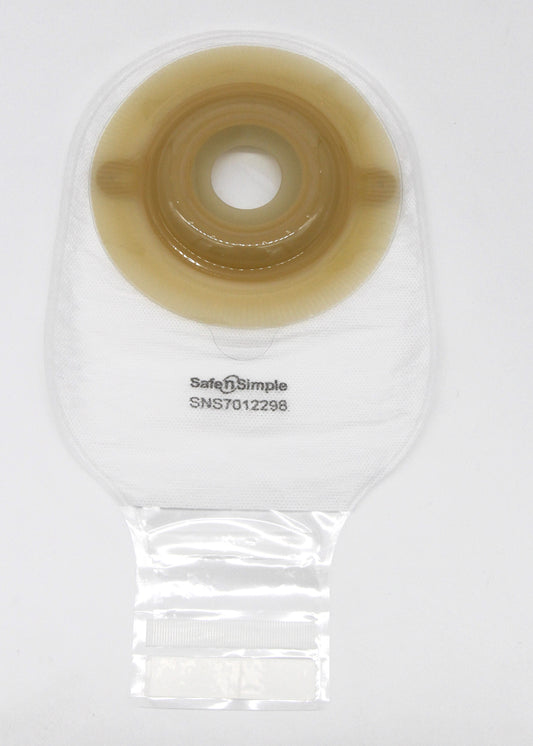 Safe N Simple 12" Drainable, One Piece Pouch, Extended Wear, Convex, Transparent, 1-1/8" Pre Cut Stoma Opening, with Velcro Closure and Belt Tabs