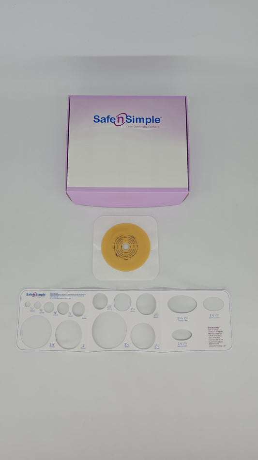 Safe N Simple LLC 5" x 5" 2- Piece Flat Wafer, Standard Wear, Tape Collar, White, 2-1/4" Flange Cut-to-Fit