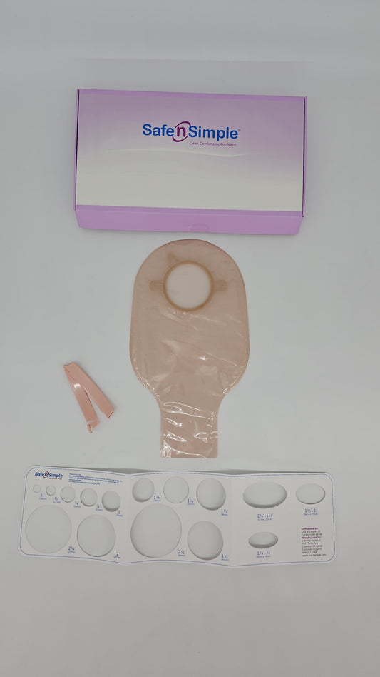 Safe N Simple LLC 12" Drainable 2-Piece Pouch, Beige, 57mm, 2-1/4" Flange, With Belt Tabs, and One Curved Tail Closure