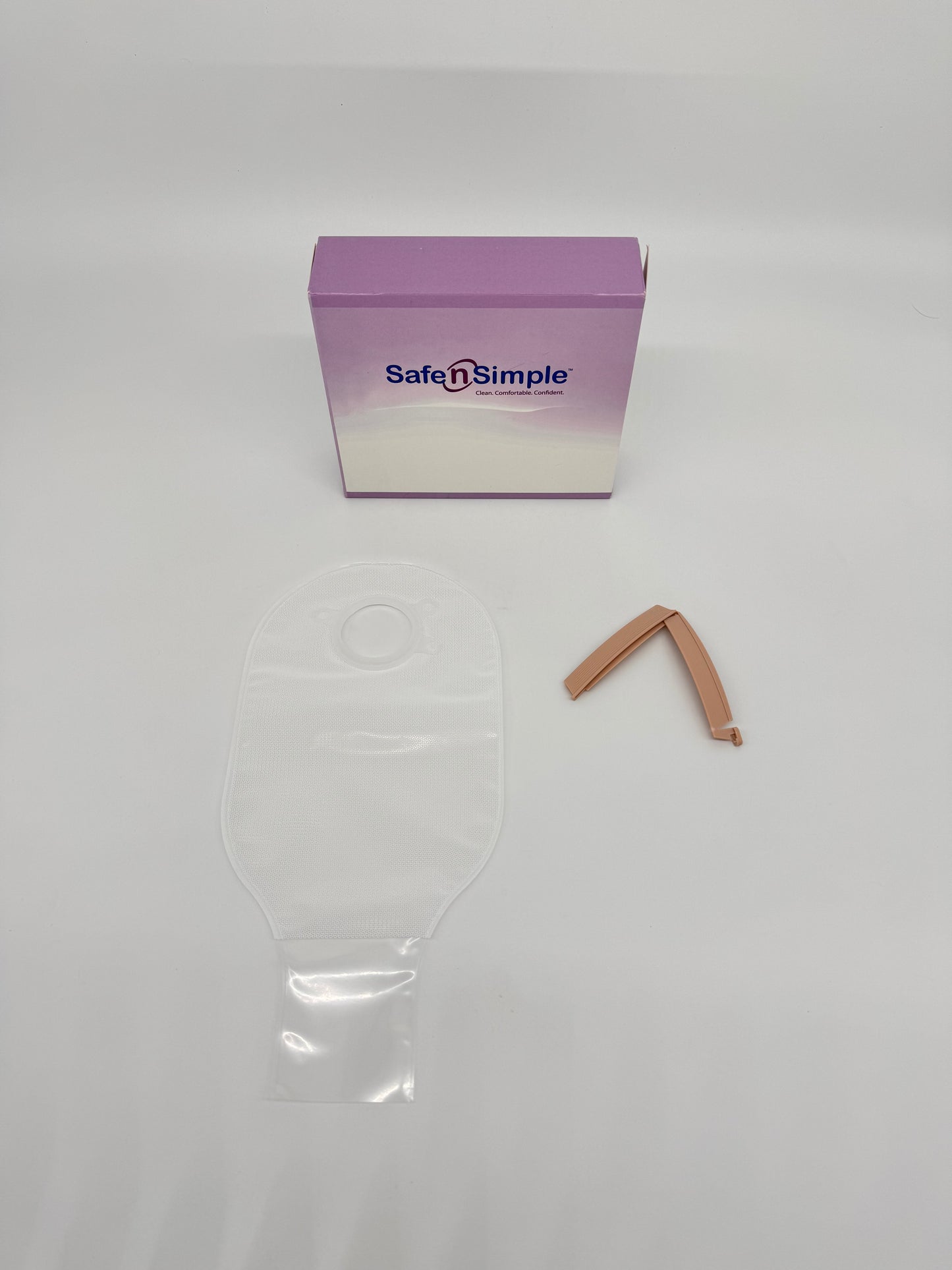 Safe N Simple 12" Drainable 2-Piece Pouch, Transparent, 45mm, 1-3/4" Flange, With Belt Tabs, and One Curved Tail Closure