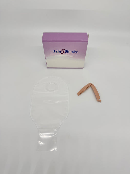 Safe N Simple 12" Drainable 2-Piece Pouch, Transparent, 45mm, 1-3/4" Flange, With Belt Tabs, and One Curved Tail Closure