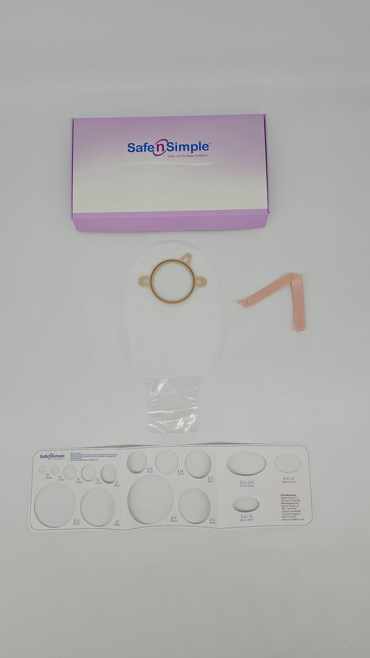 Safe N Simple 12" Drainable 2-Piece Pouch, Transparent, 57mm, 2-1/4" Flange, With Belt Tabs, and One Curved Tail Closure