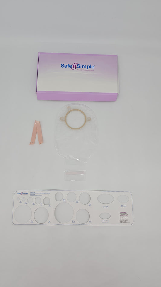 Safe N Simple 12" Drainable 2-Piece Pouch, Transparent, 70mm, 2-3/4" Flange, With Belt Tabs, and One Curved Tail Closure