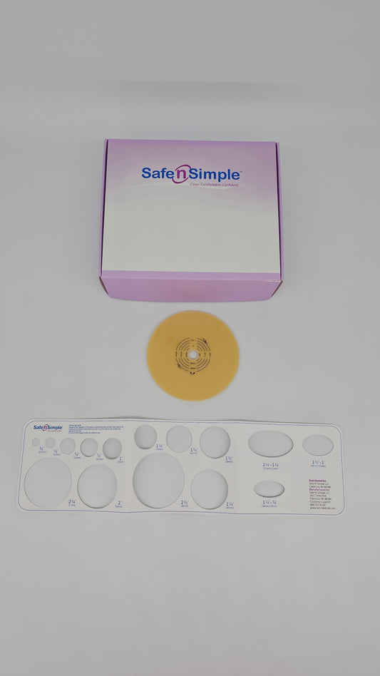 Safe N Simple 4" Diameter 2-Piece Round Wafer, Standard Wear, Solid Hydrocolloid, 57mm, 2-1/4" Flange Cut-to-Fit