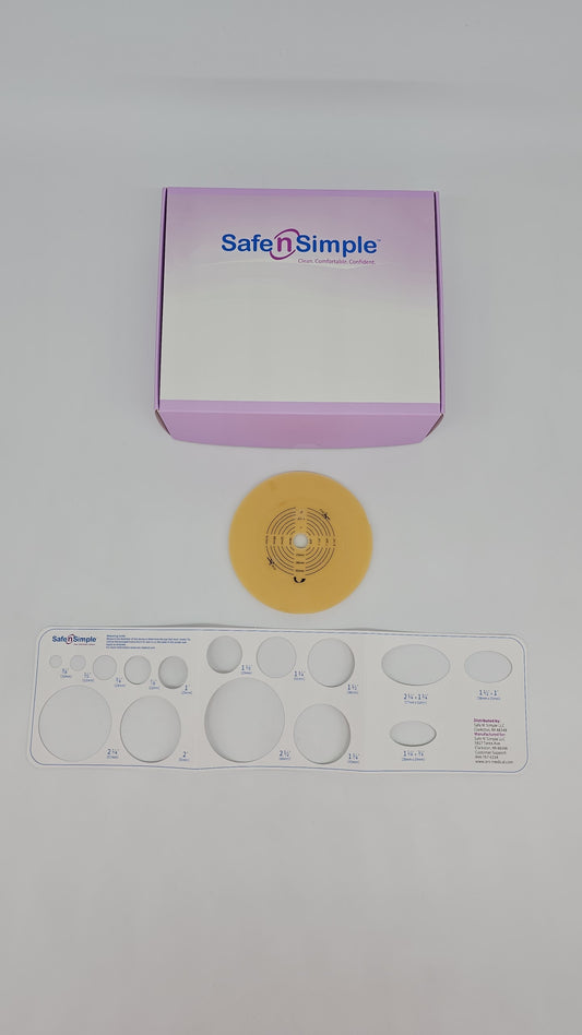 Safe N Simple 5" Diameter 2-Piece Round Wafer, Standard Wear, Solid Hydrocolloid, 70mm, 2-3/4" Flange Cut-to-Fit