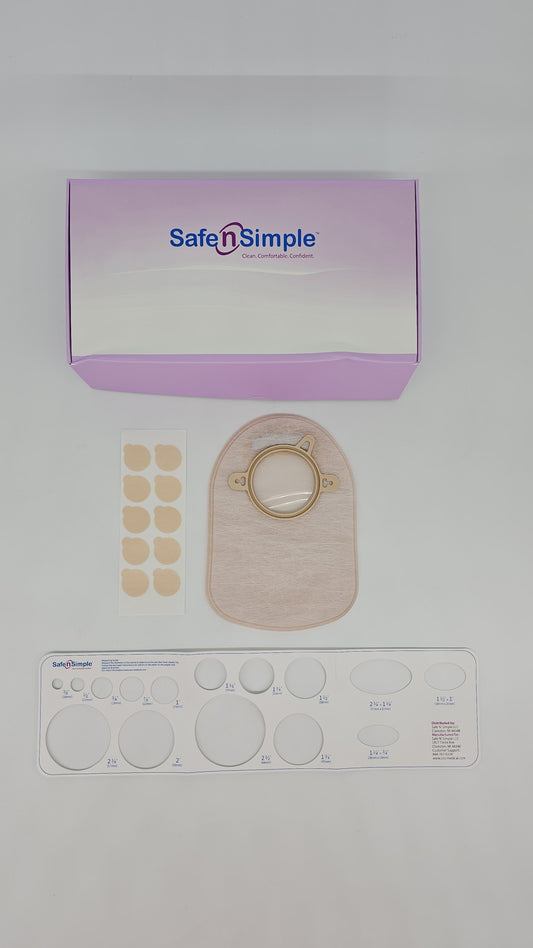 Safe N Simple 8" Closed 2-Piece Pouch, Beige, With Filter, 57mm, 2-1/4" Flange With Belt Tabs