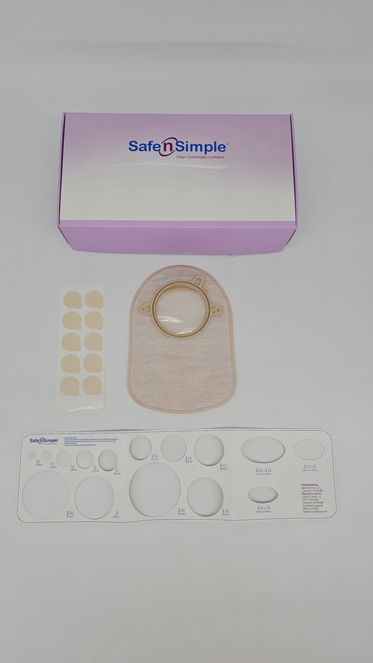 Safe N Simple 8" Closed 2-Piece Pouch, Beige, With Filter, 70mm, 2-3/4" Flange, With Belt Tabs