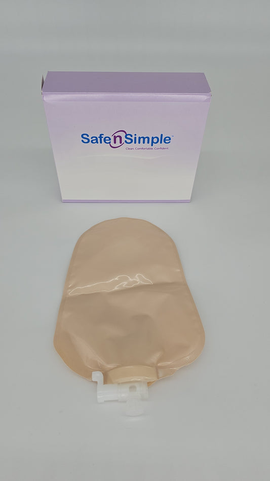 9" Urostomy 2-Piece Pouch, Beige, 45mm, 1-3/4" Flange, With Valve, and Belt Tabs