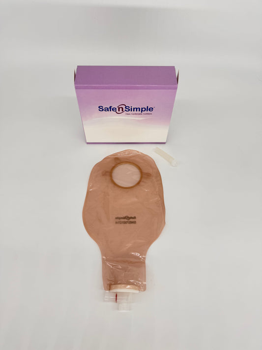9" Urostomy 2-Piece Pouch, Beige, 57mm, 2-1/4" Flange, With Valve, and Belt Tabs