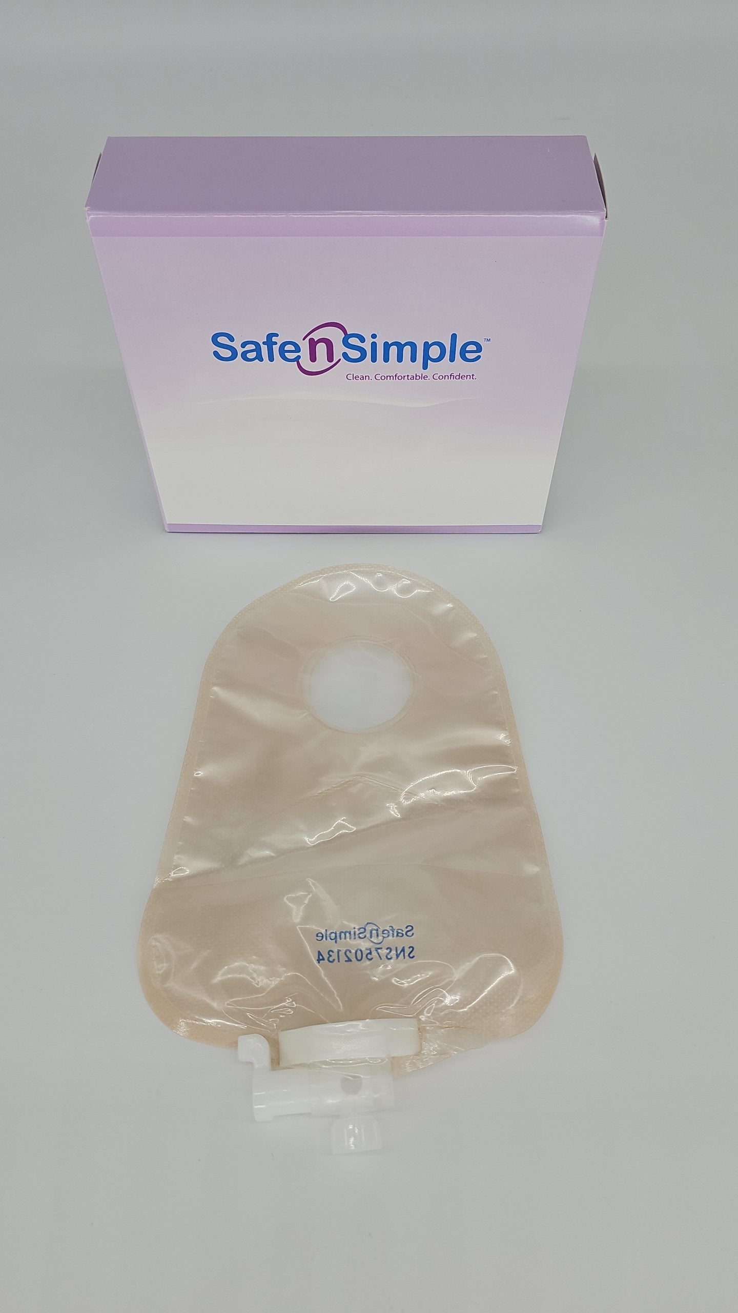 9" Urostomy 2-Piece Pouch, Transparent, 45mm, 1 3/4" Flange, With Valve, and Belt Tabs
