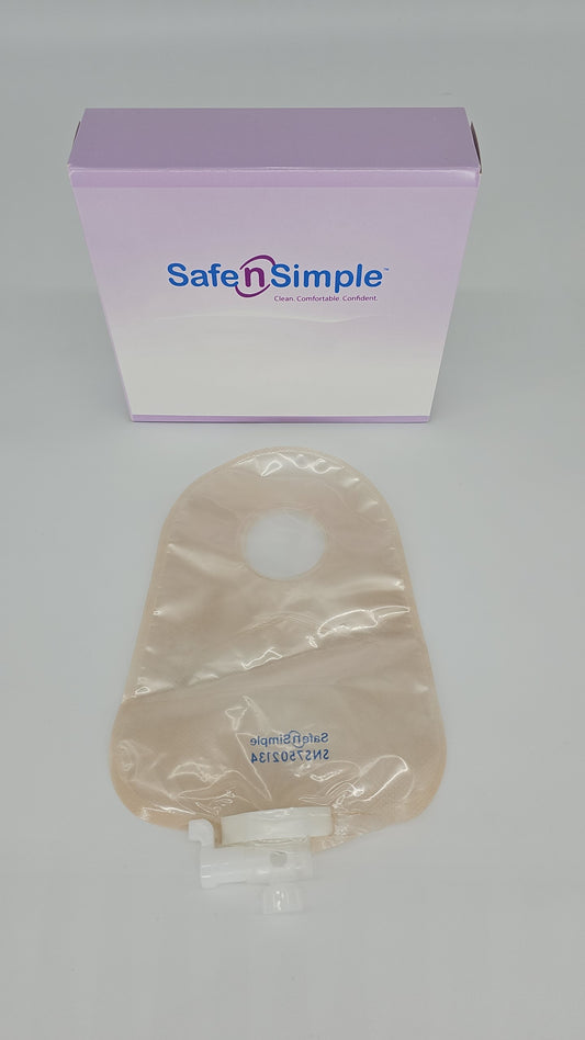 9" Urostomy 2-Piece Pouch, Transparent, 45mm, 1 3/4" Flange, With Valve, and Belt Tabs