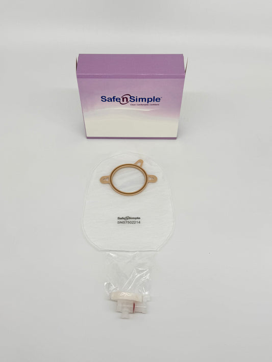9" Urostomy 2-Piece Pouch, Transparent, 57mm, 2-1/4" Flange, With Valve, and Belt Tabs