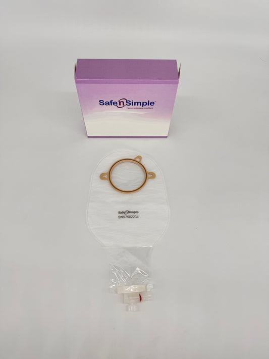 9" Urostomy 2-Piece Pouch, Transparent, 70mm, 2-3/4" Flange, With Valve, and Belt Tabs