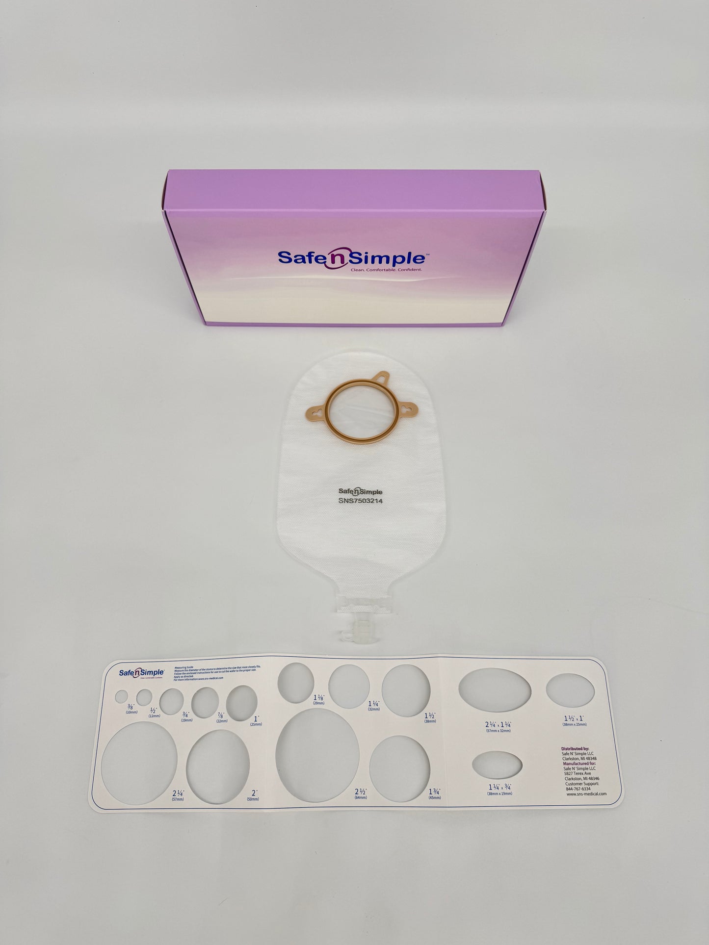 9" Urostomy 2-Piece Pouch, Transparent, 57mm, 2-1/4" Flange, With Cap, and Belt Tabs