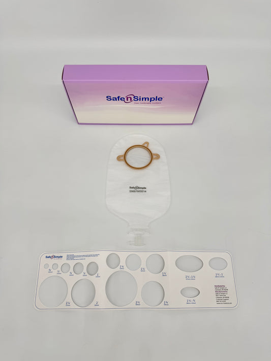 9" Urostomy 2-Piece Pouch, Transparent, 57mm, 2-1/4" Flange, With Cap, and Belt Tabs