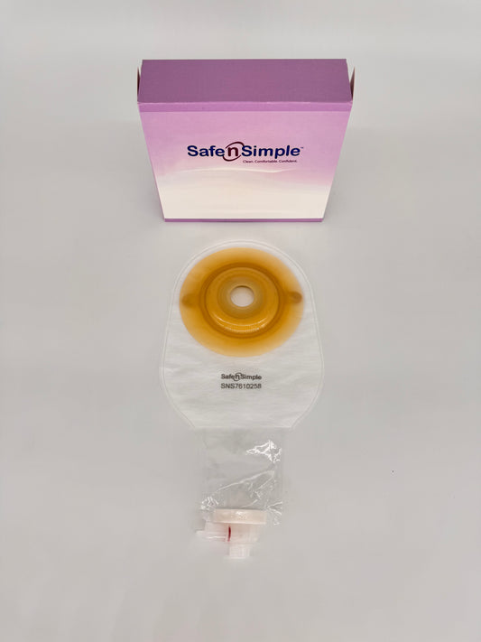 9" Urostomy One Piece Pouch, Extended Wear, Convex, Transparent, 1" Precut Stoma Opening, With Valve, and Belt Tabs