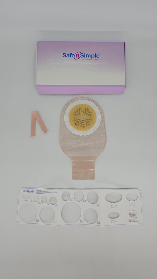12" Drainable One Piece Pouch, Extended Wear, Cut to Fit up to 2-1/2", Beige with Tape Collar and Curved Tail Clamp Closure