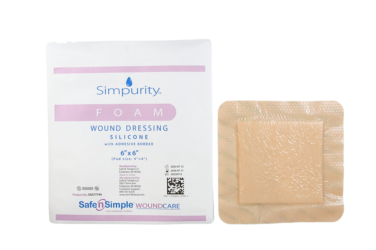 Simpurity Silicone Foam Dressing with Border, 6" x 6", EA/1