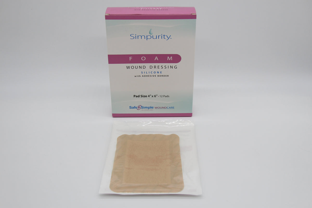 Simpurity Silicone Foam Dressing with Border, 6" x 8"