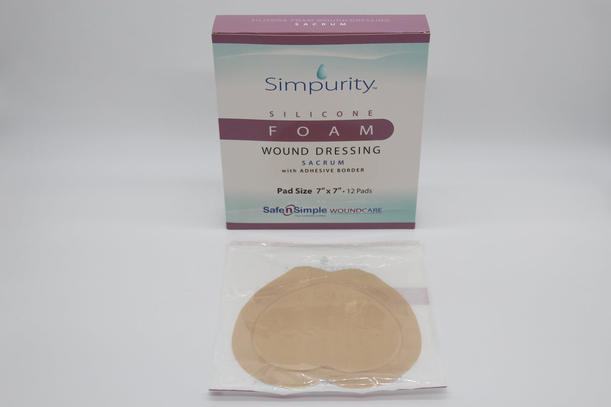 Safe N Simple Simpurity 5 Layer Sacral Shape Silicone Foam Dressing with Border, 9" x 9"