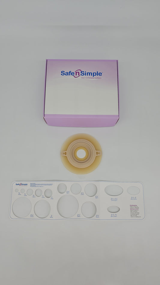 5" x 5" 2-Piece Wafer, Extended Wear, Convex, With Tape Collar, Beige, 57mm, 2-1/4" Flange, 1 1/8" Precut Stoma Opening