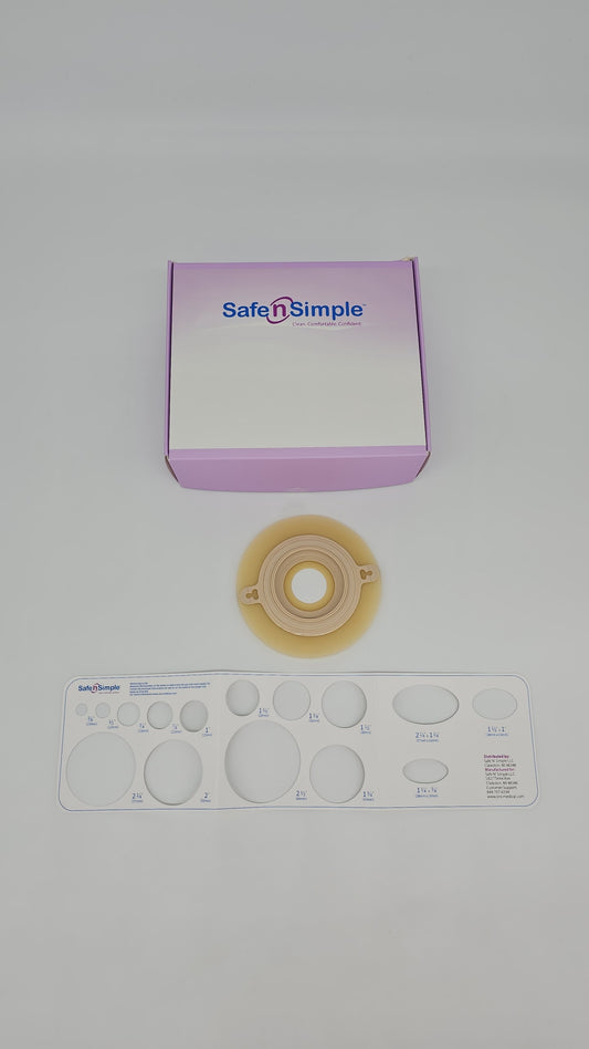 5" x 5" 2-Piece Wafer, Extended Wear, Convex, With Tape Collar, Beige, 57mm, 2-1/4" Flange, 1-1/4" Precut Stoma Opening