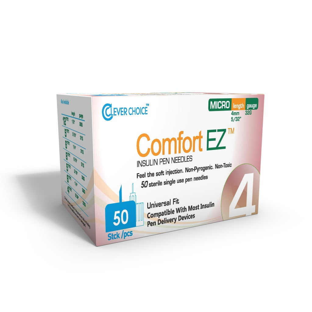 Clever Choice Comfort EZ Insulin Pen Needles 32G x 5/32", 50 count